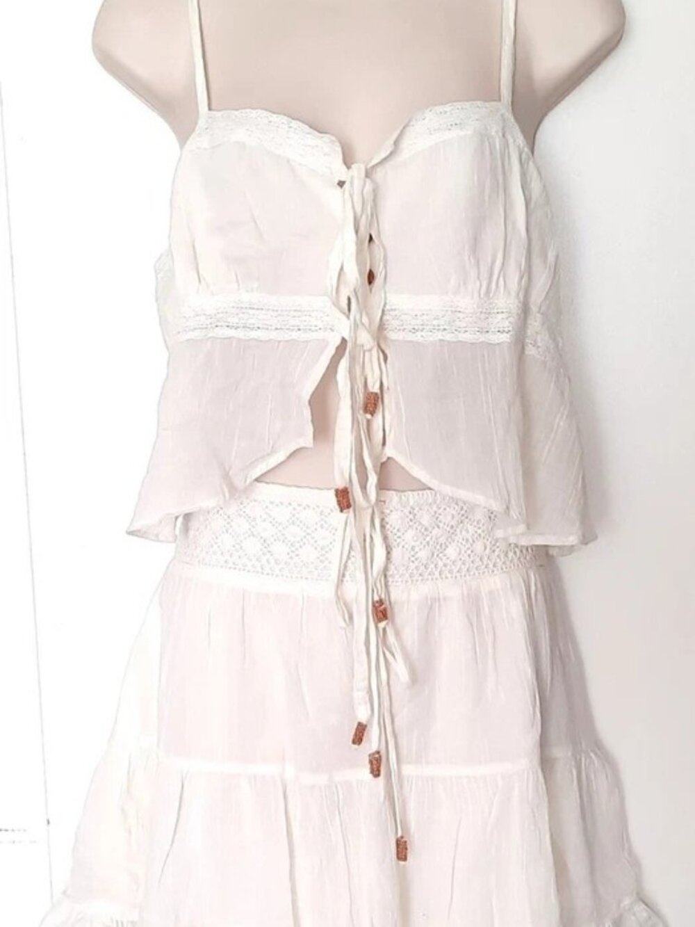 Free People Zaria Set Tank Top & Mini Skirt Set Ivory Size Large NWT - Picture 4 of 11
